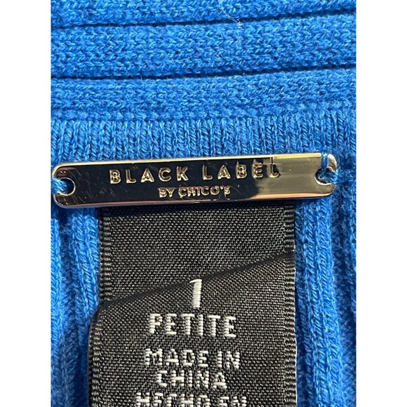 Black Label by Chico's Petite Blue Fold-Over Ribbed Sweater Womens Size 1 - Picture 7 of 9